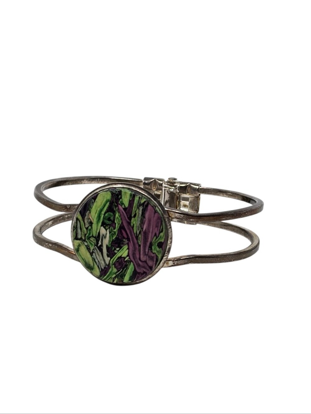 Jules & JC Tumbleweed Stone Silver Hinged Bracelet Silver Tone Green Purple